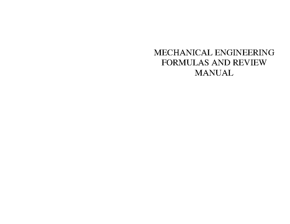 Mechanical Engineering Formulas & Review Manual (ME 101) - Studocu
