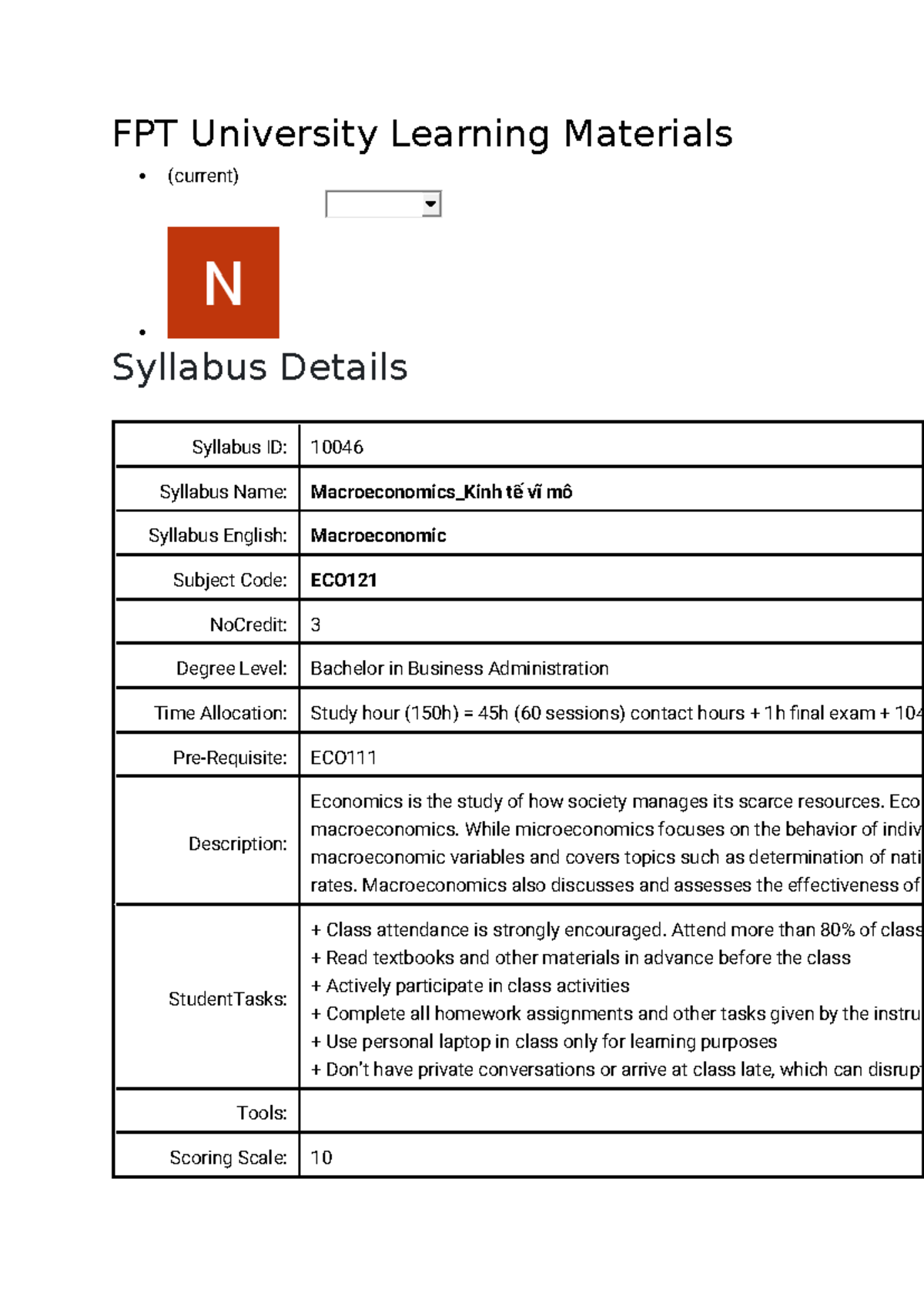 ECO121 Syllabus: Macroeconomics Course Details and Requirements - Studocu