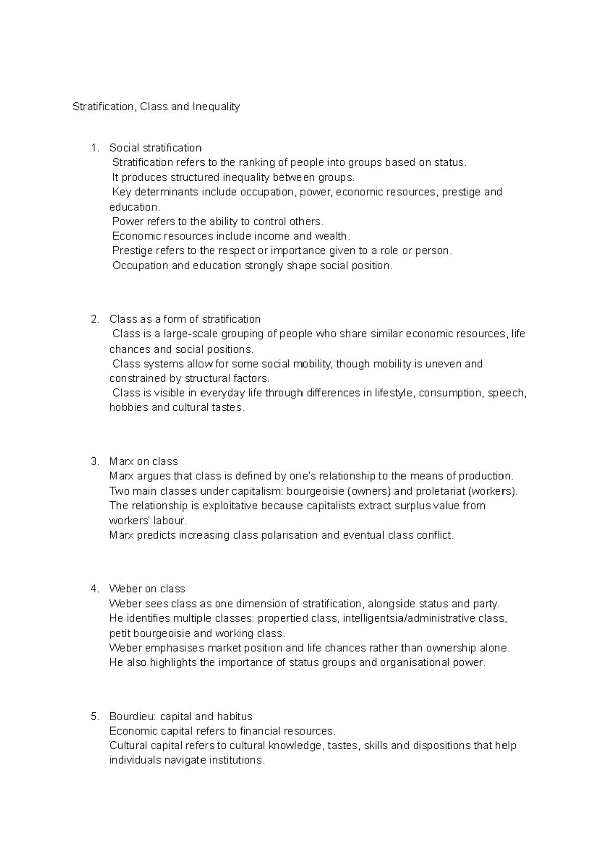 Sociology - Class, Stratification, and Social Inequality Notes - Studocu