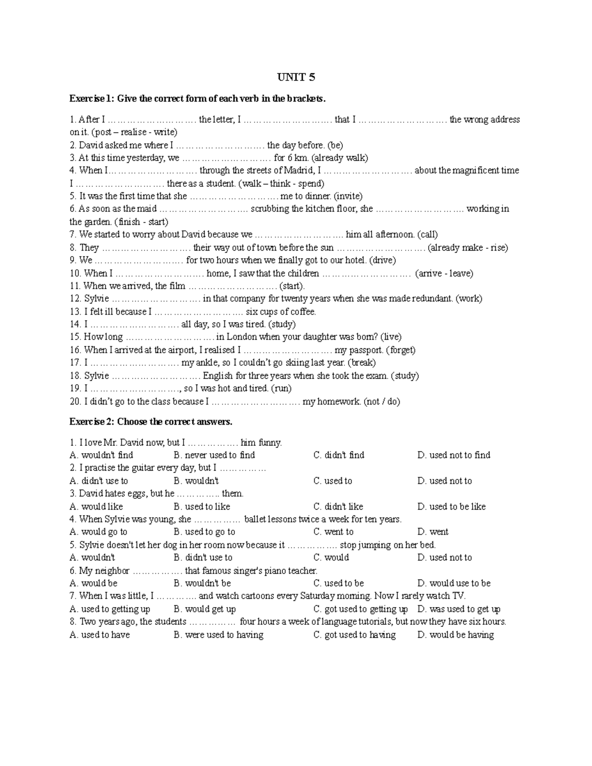 Bảo - Midterm II: Verb Forms and Sentence Structure Exercises - Studocu