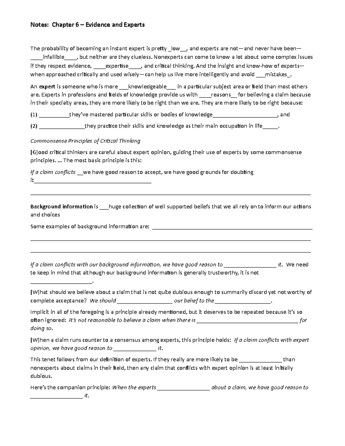 Chapter 6 Guided Reading Notes: Understanding Evidence & Experts - Studocu