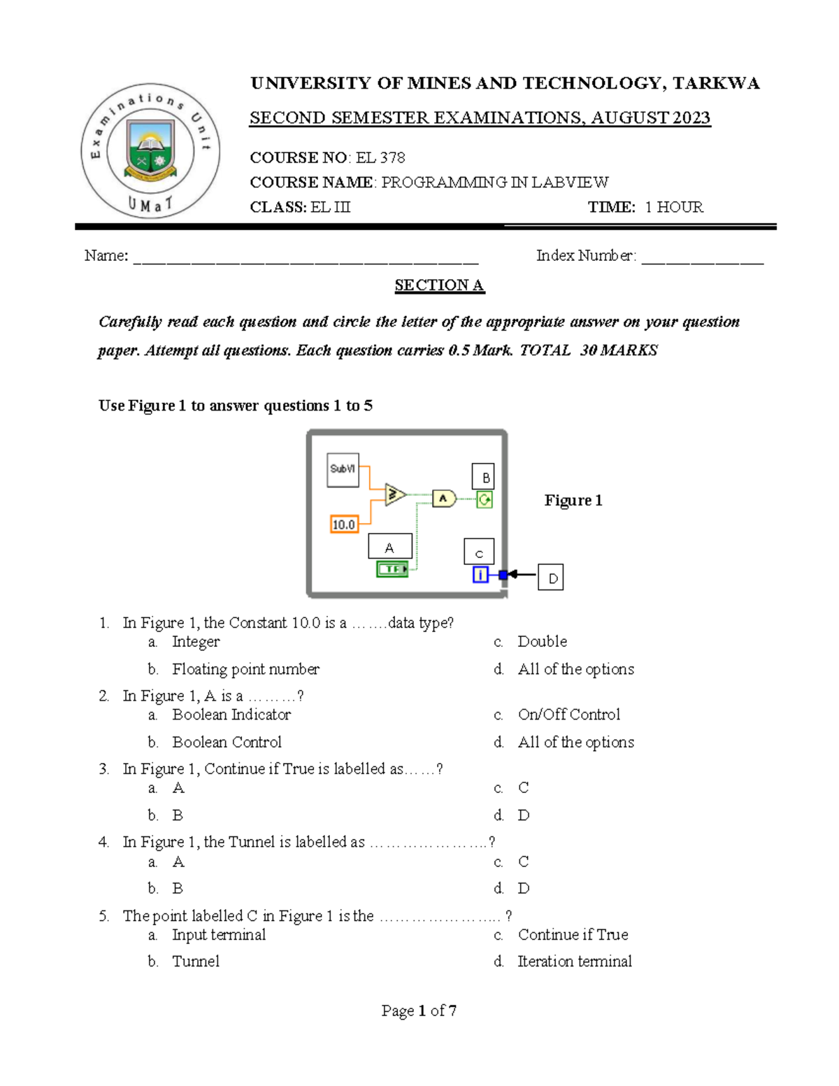 EL 378 Final Exam: Programming in LabVIEW - August 2023 - Studocu