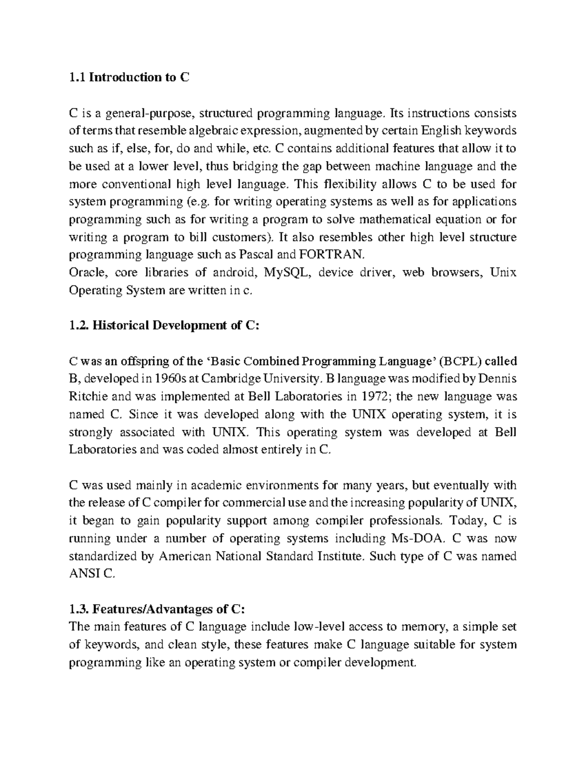 Cprogram - Summary - 1 Introduction to C C is a general-purpose ...