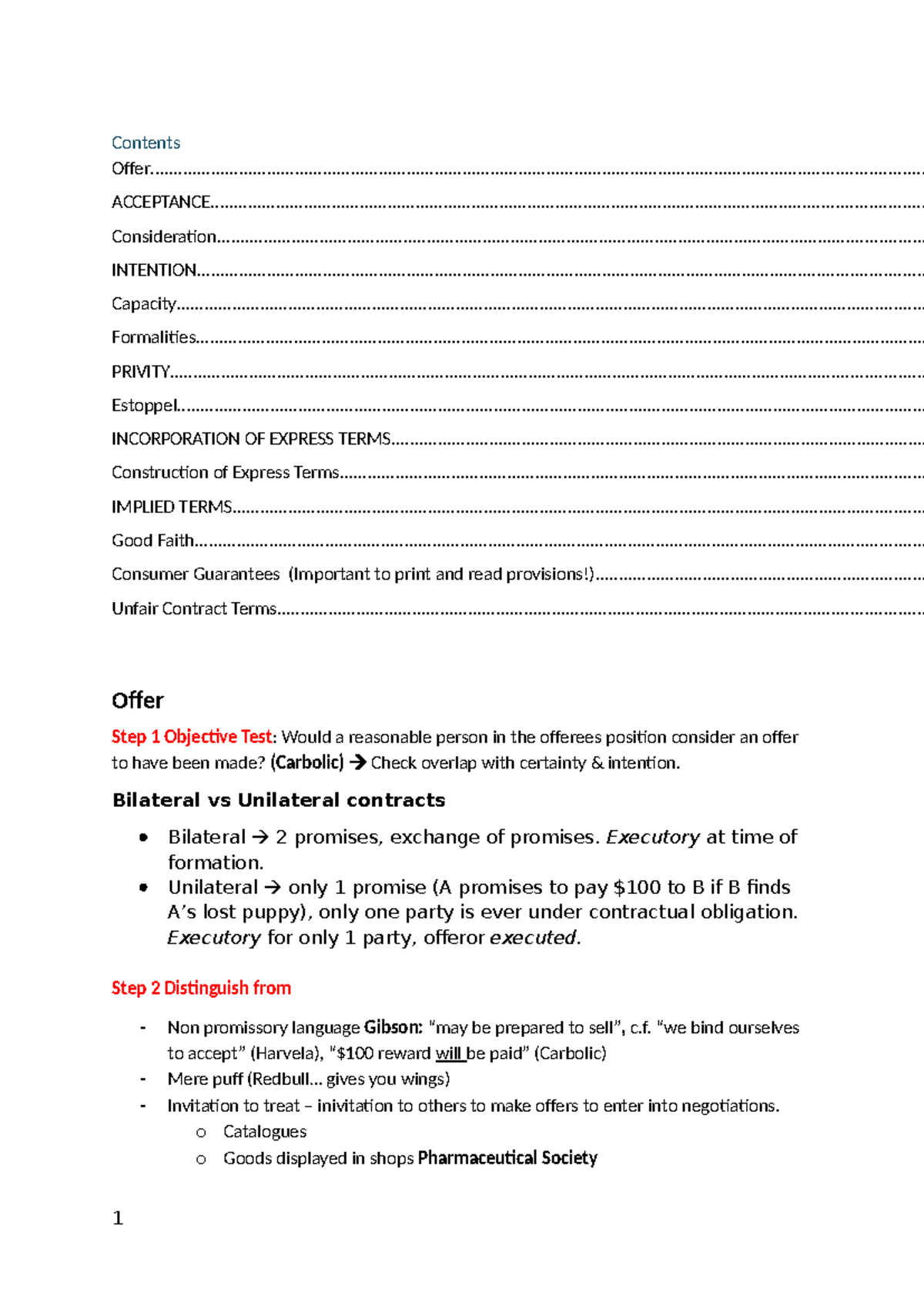 Contracts Step 101 - Contract A Final Exam Notes - Studocu