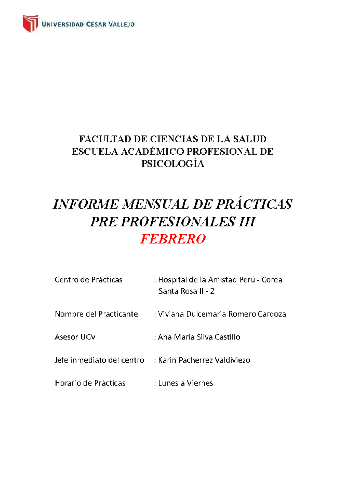 Informe Mensual de Prácticas Pre Profesionales III - Febrero 2025 - Document Preview