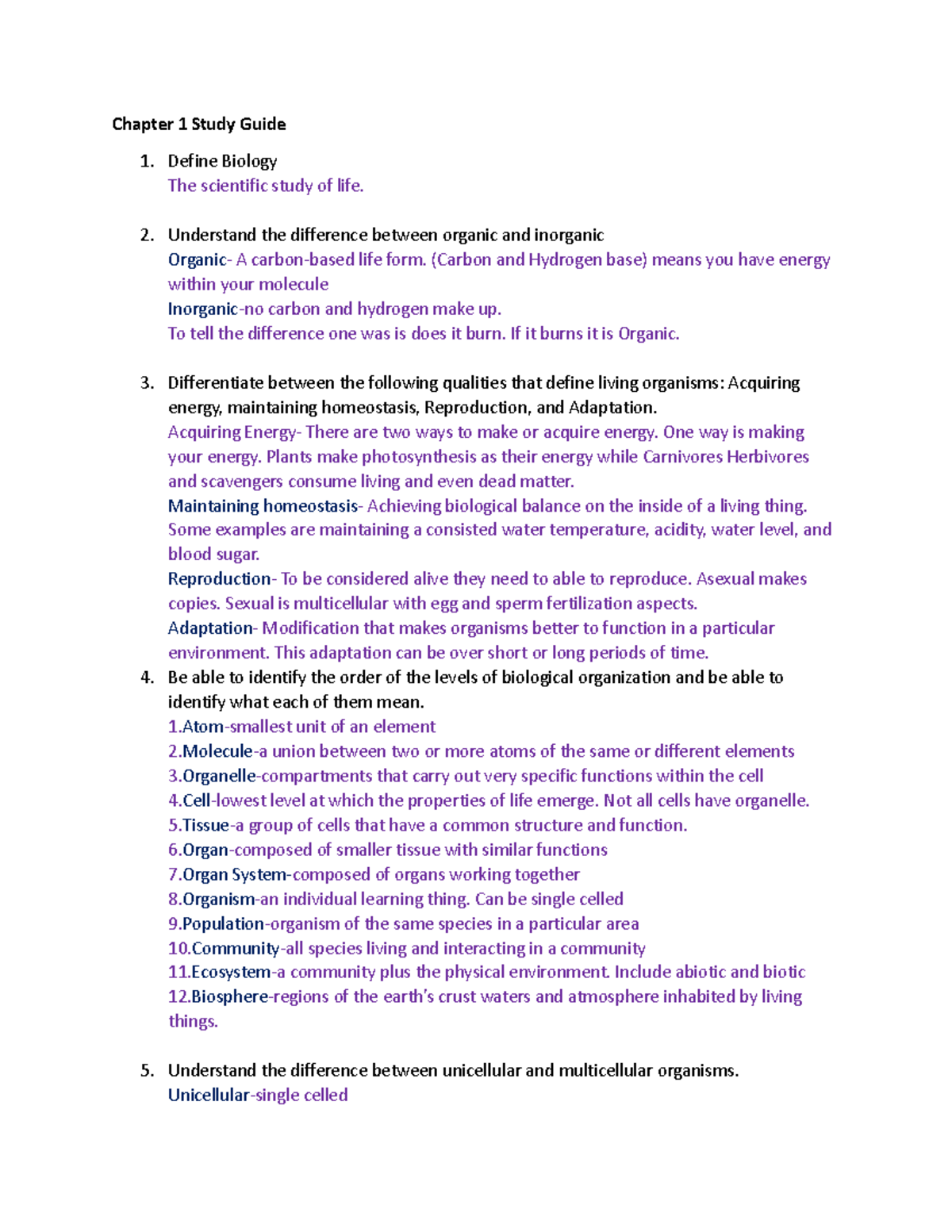 Biology Chapter 1 Study Guide: Concepts of Life & Scientific Method ...
