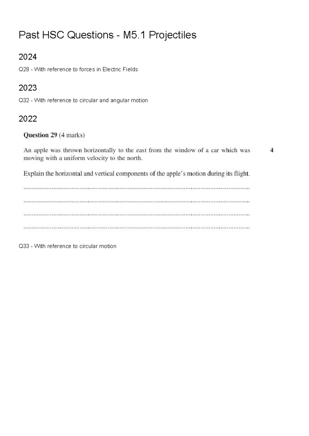 Past HSC Questions - M5 Projectiles - Past HSC Questions - M5 ...