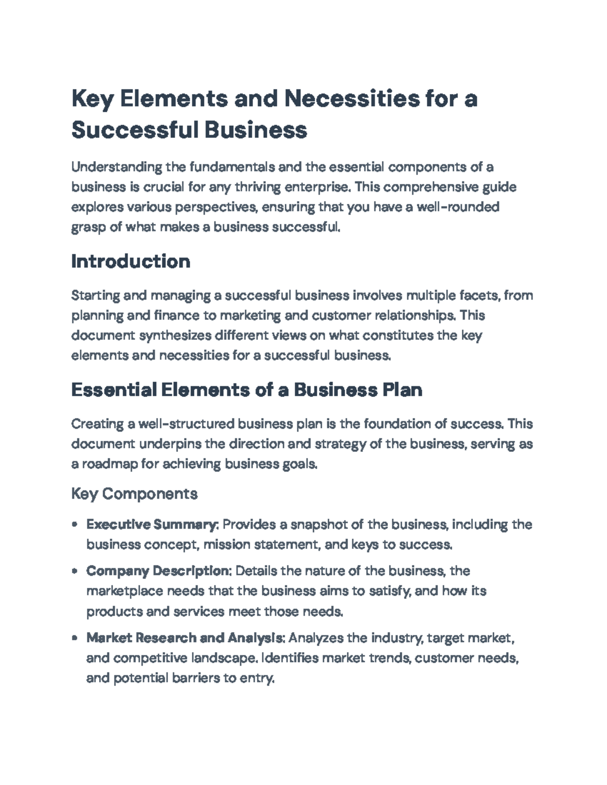 Key Elements and Necessities for a Successful Business Guide - Key ...