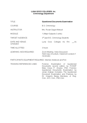 Forensic 4 Module 3: Criminology Reviewer on Document Examination - Studocu