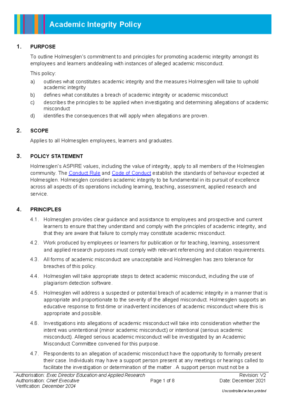 Holmesglen Academic Integrity Policy: Principles & Procedures Overview ...