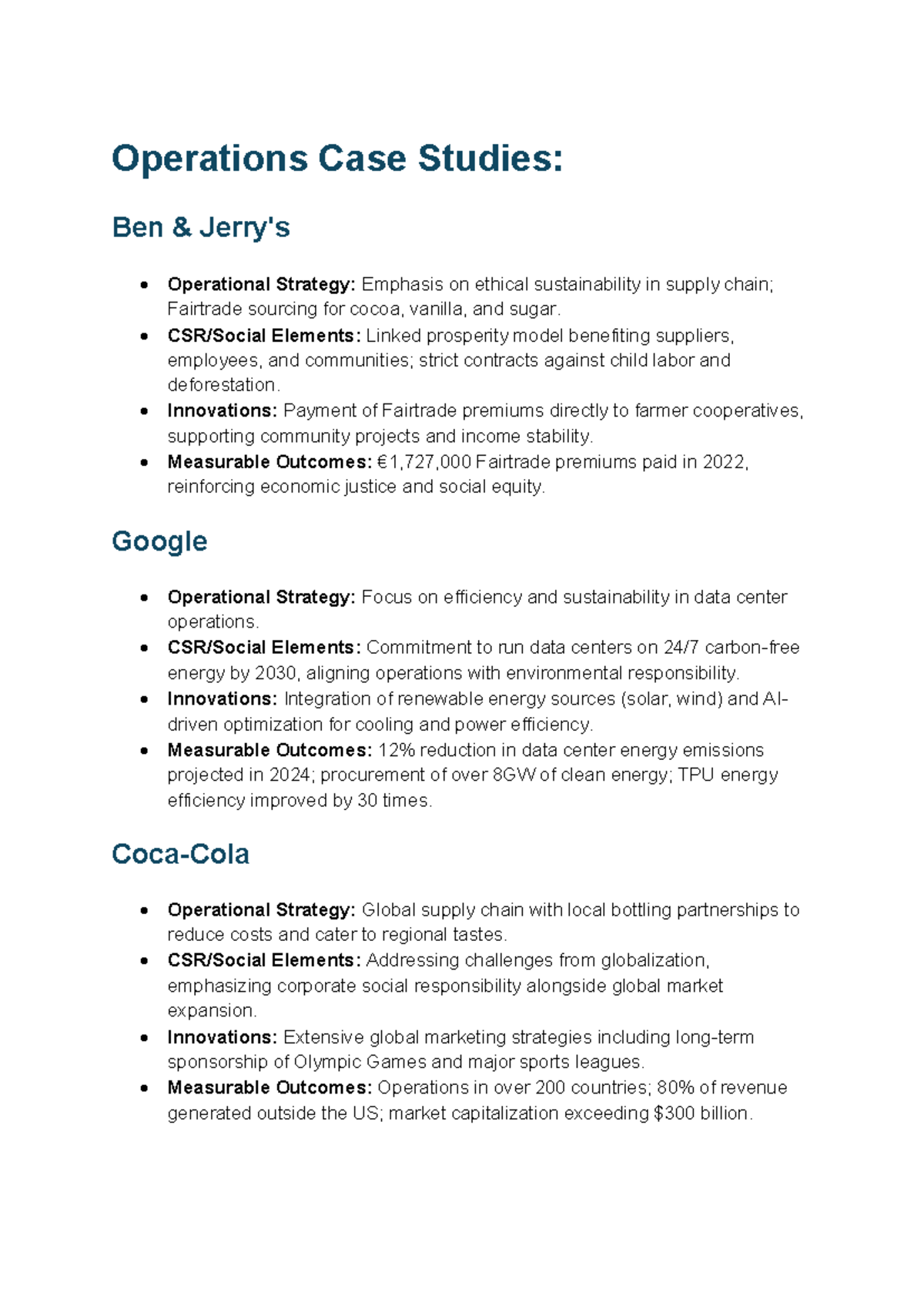 Business Case Studies: Operations & Marketing Strategies Analysis - Studocu