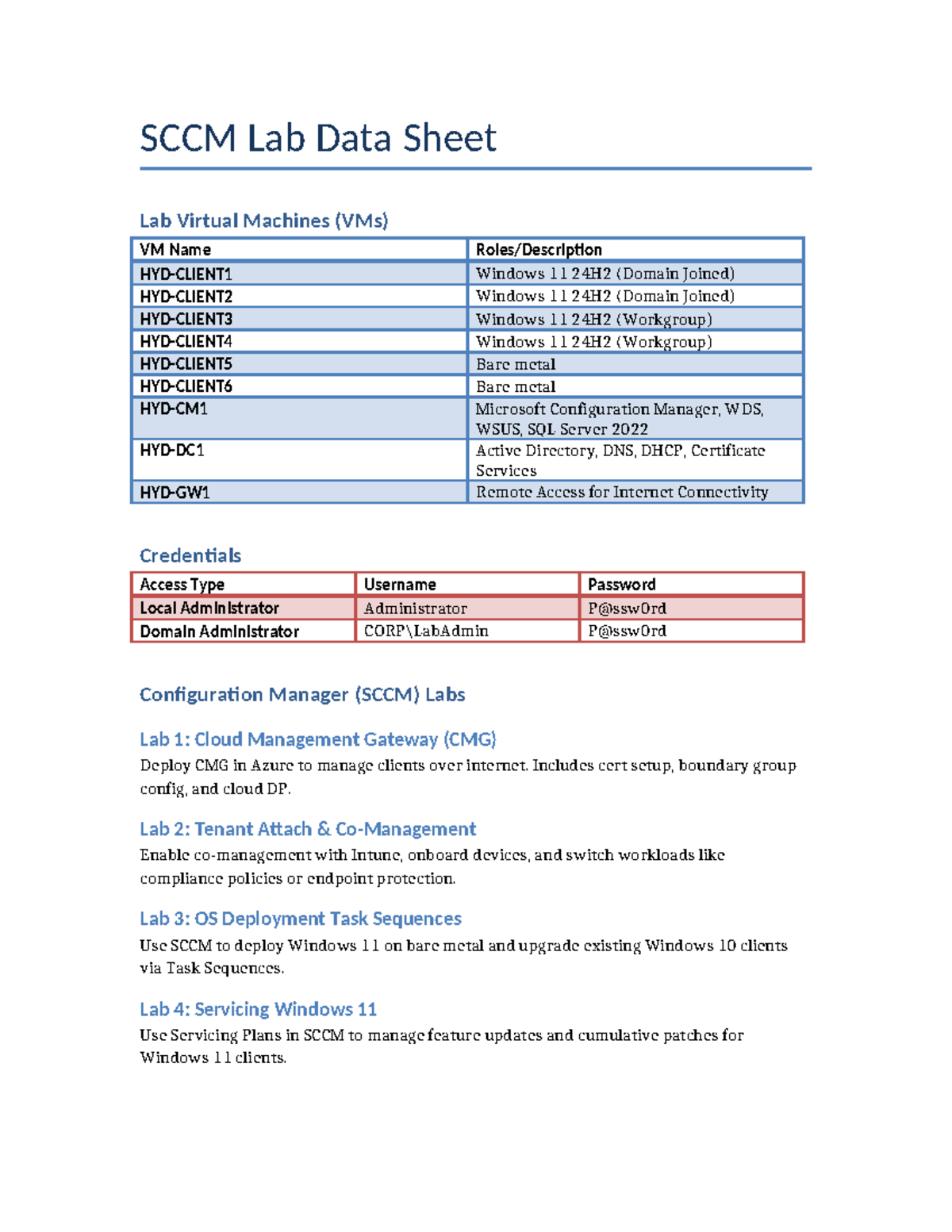 SCCM Lab Data Sheet: VM Config & Deployment Notes - Studocu