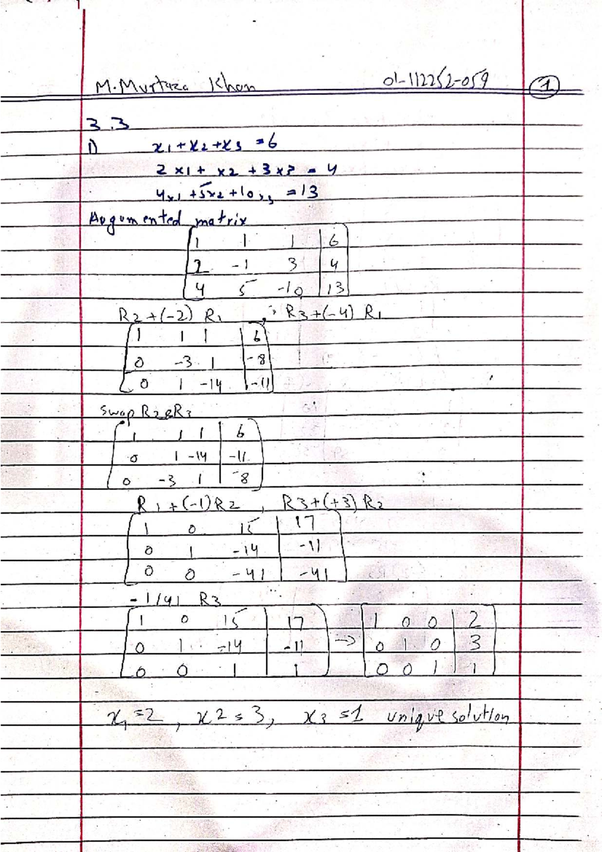 Linear Algebra Augmented Matrices & Solutions - M.Murtaza Khan - Studocu