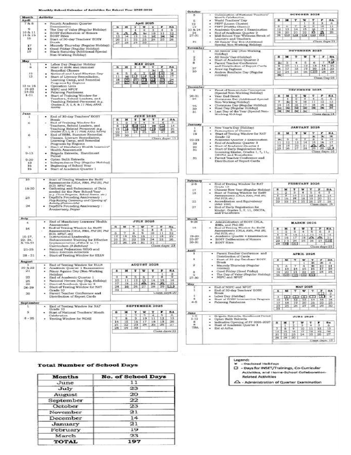 DepEd School Calendar of Activities SY 2025-2026 - Studocu