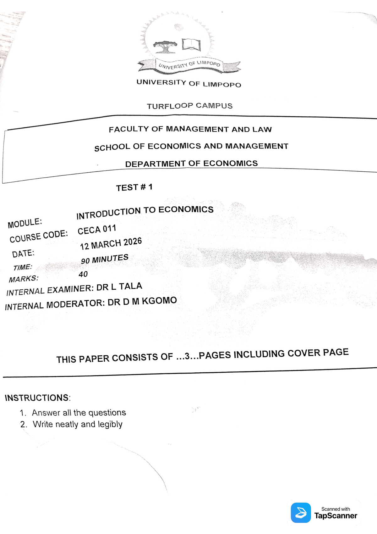 ECO101 Test 1: Introduction to Economics - Faculty of Management - Studocu