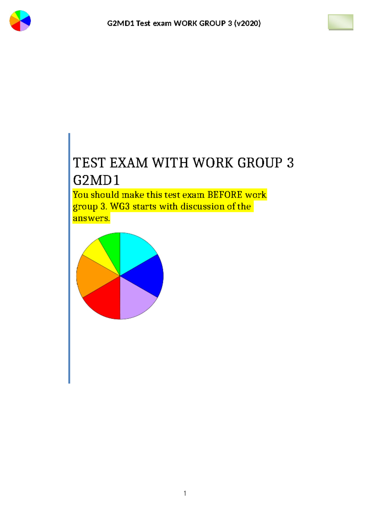 G2MD1 Test Exam Overview for WG3 Discussion and Study Guide - Studeersnel