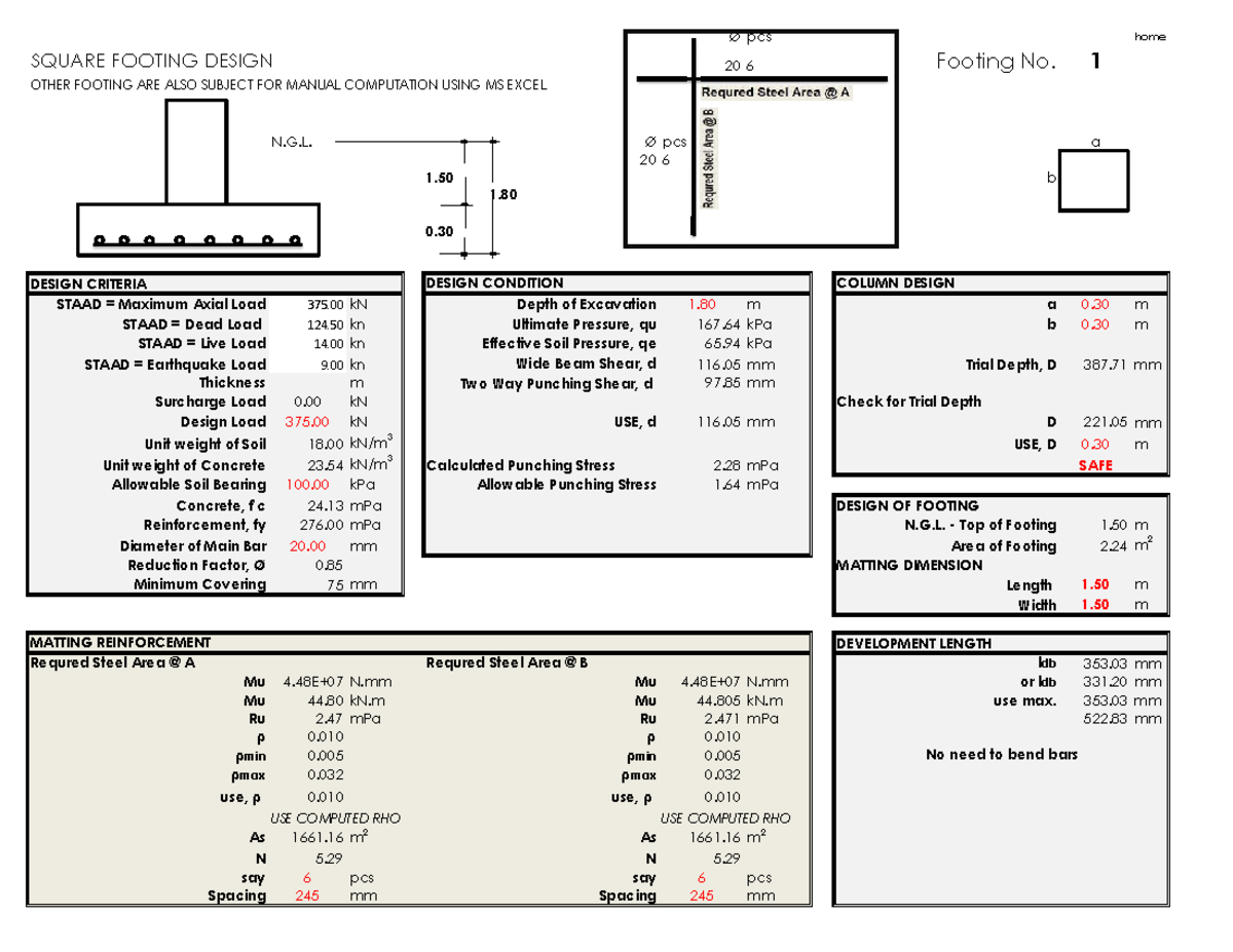 Square Footing Design Computation (ENG 101) - Studocu