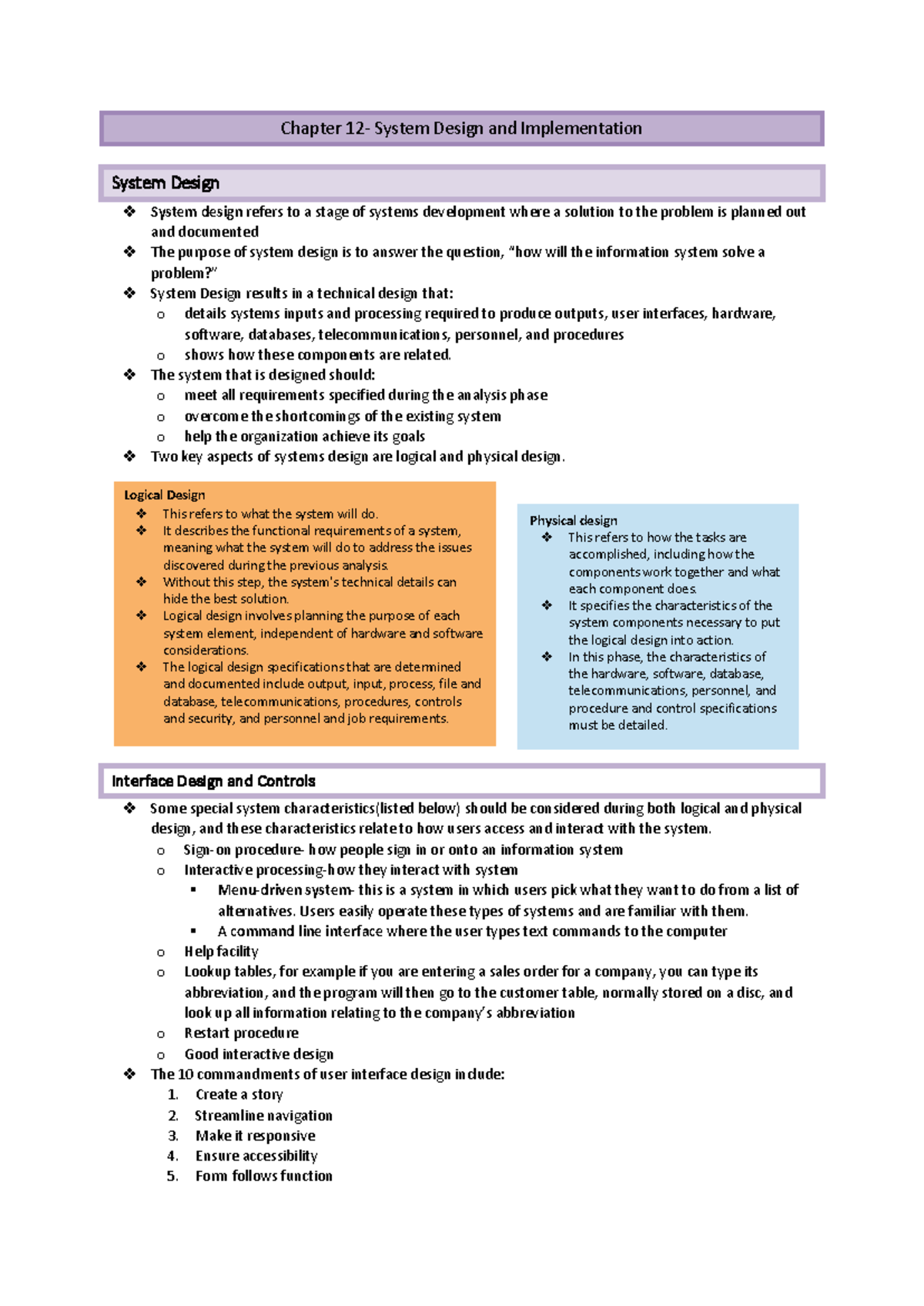 Chapter 12 - System Design & Implementation Overview - Studocu