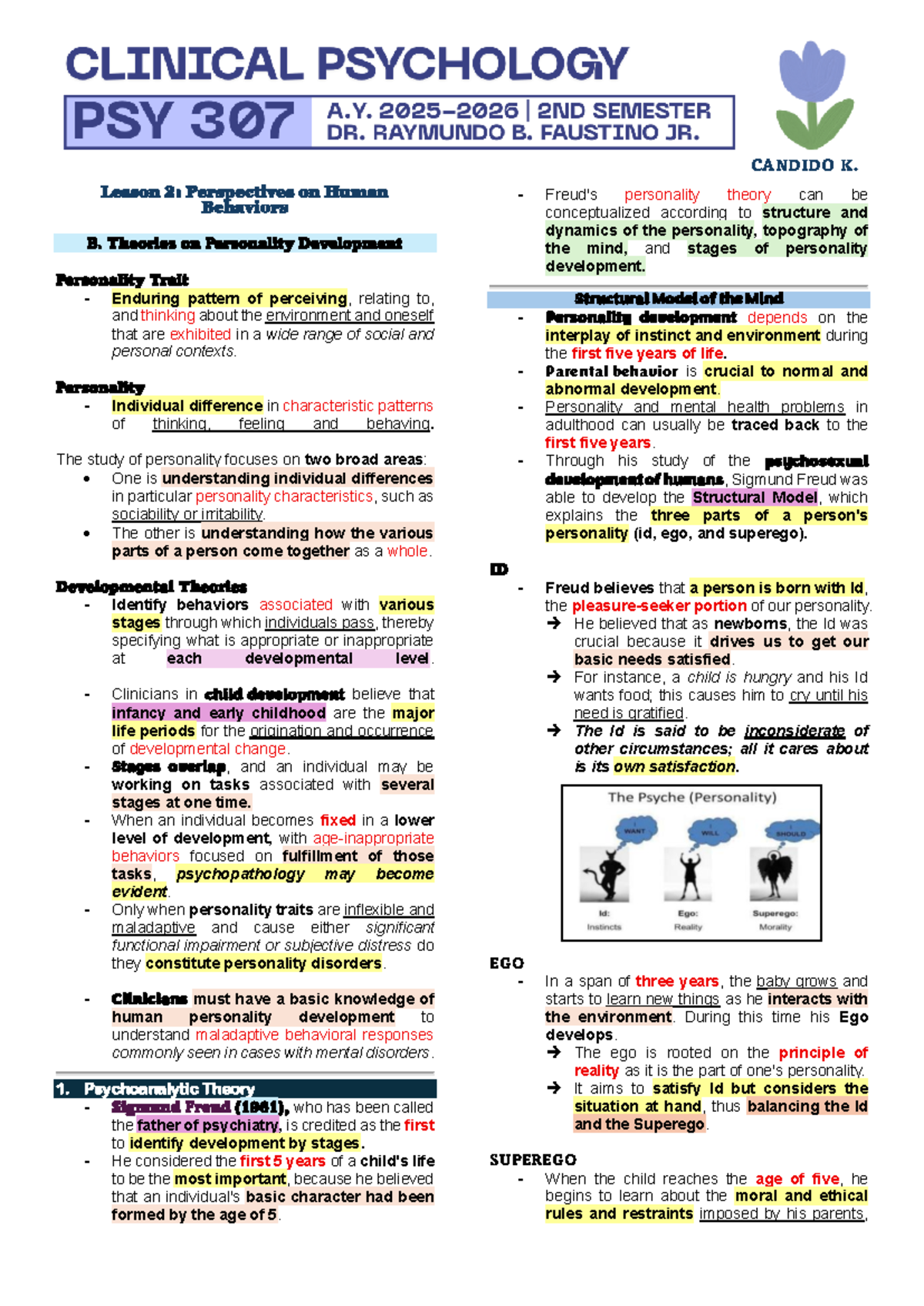 PSY 307 Lesson 2: Theories of Personality Development and Behavior ...