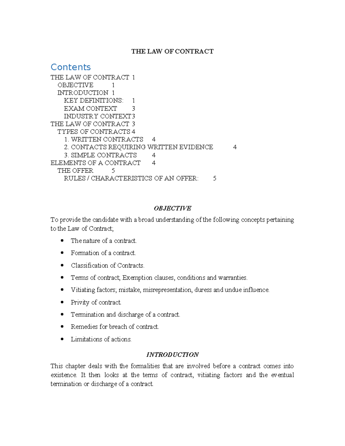 Contract LAW - Short Notes on Key Concepts and Types - Studocu