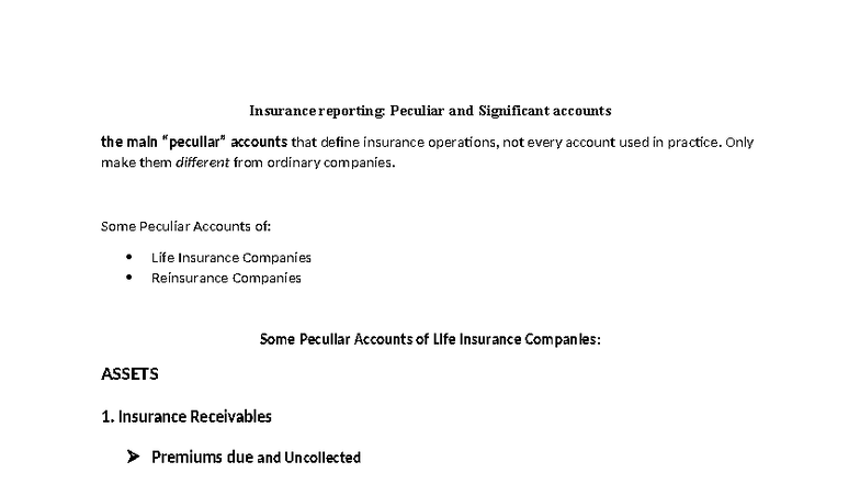 Insurance Reporting Notes: Peculiar Accounts in Insurance Operations ...