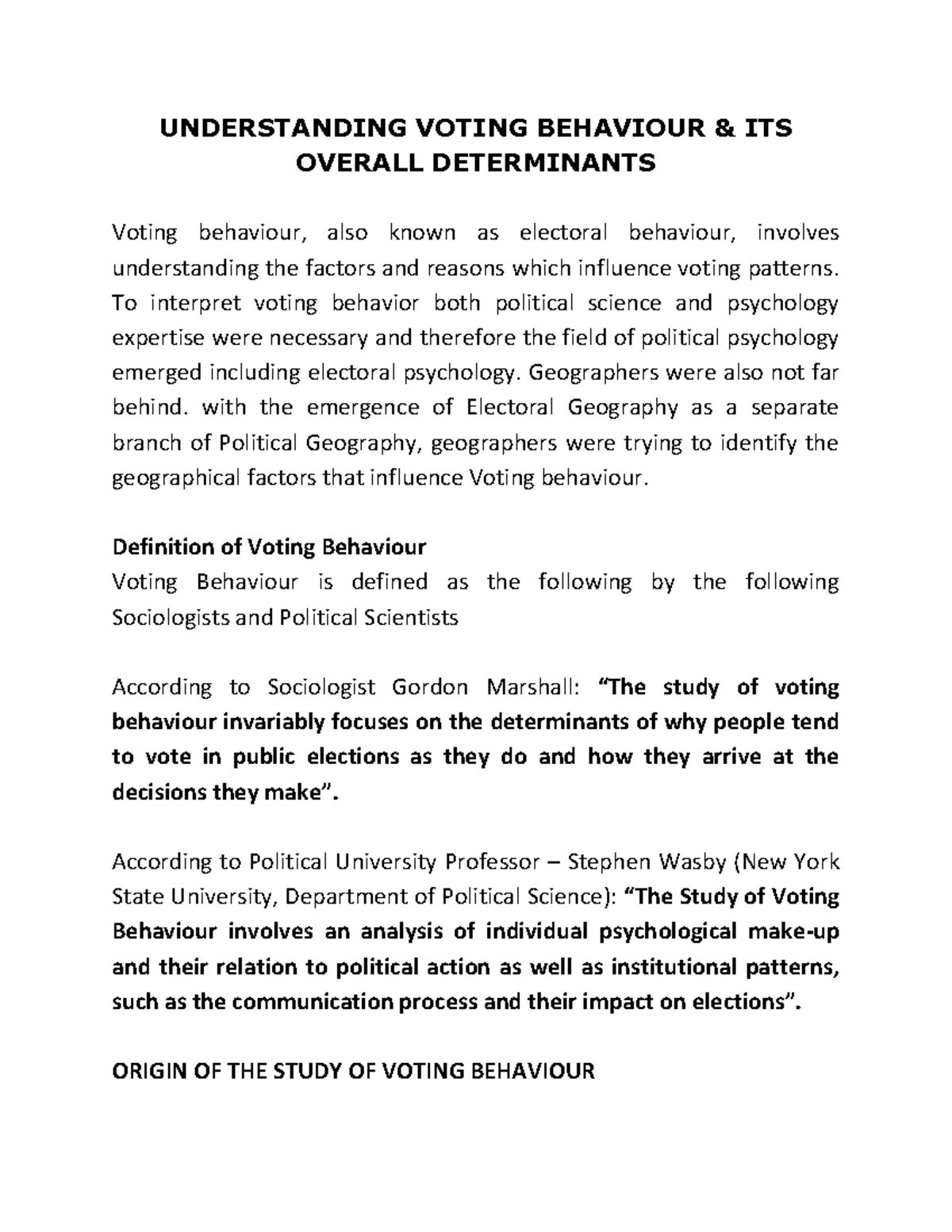 Understanding Voting Behaviour & Its Determinants: An Overview - Studocu