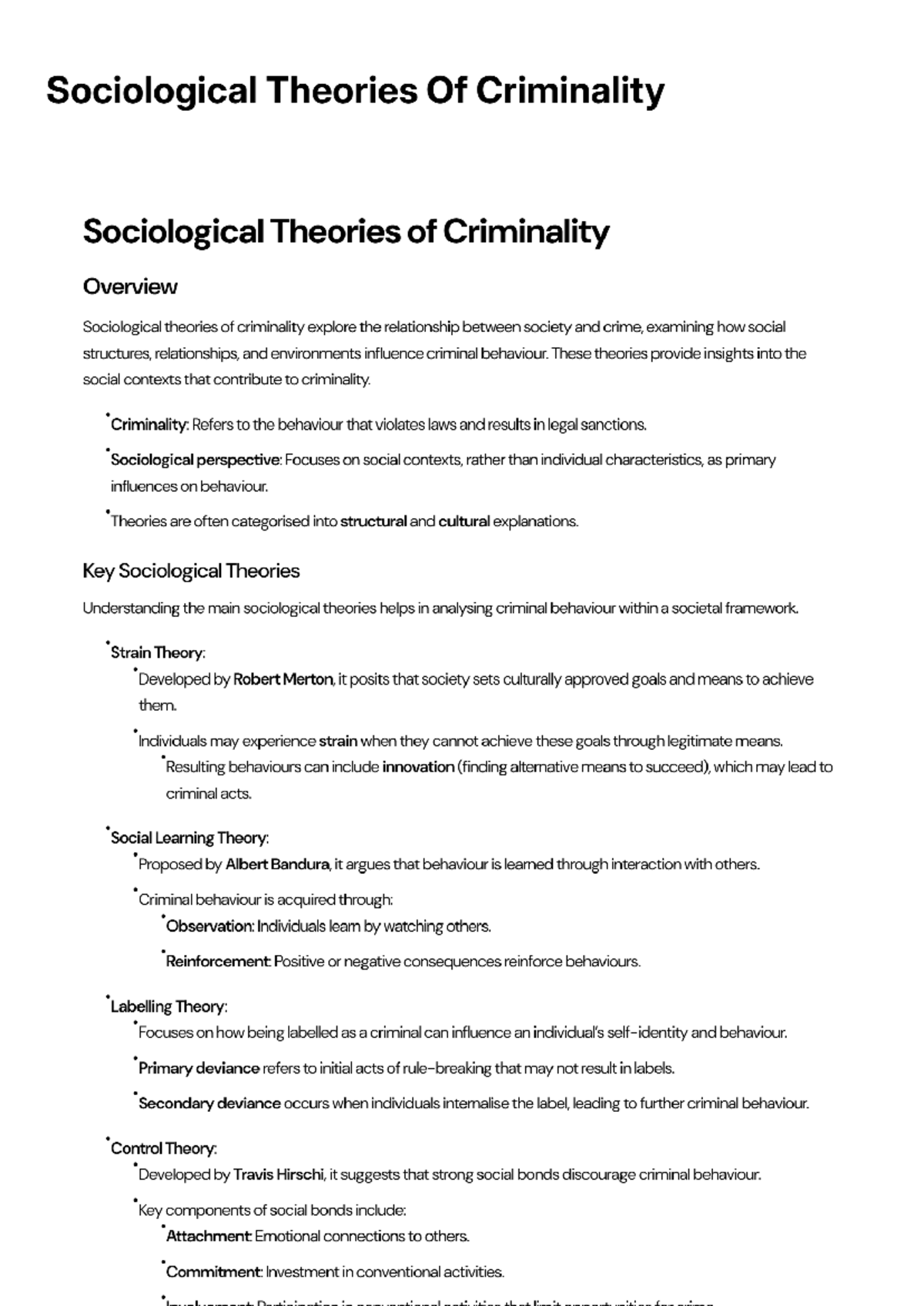 Sociological Theories of Criminality Overview (SOC 101) - Studocu