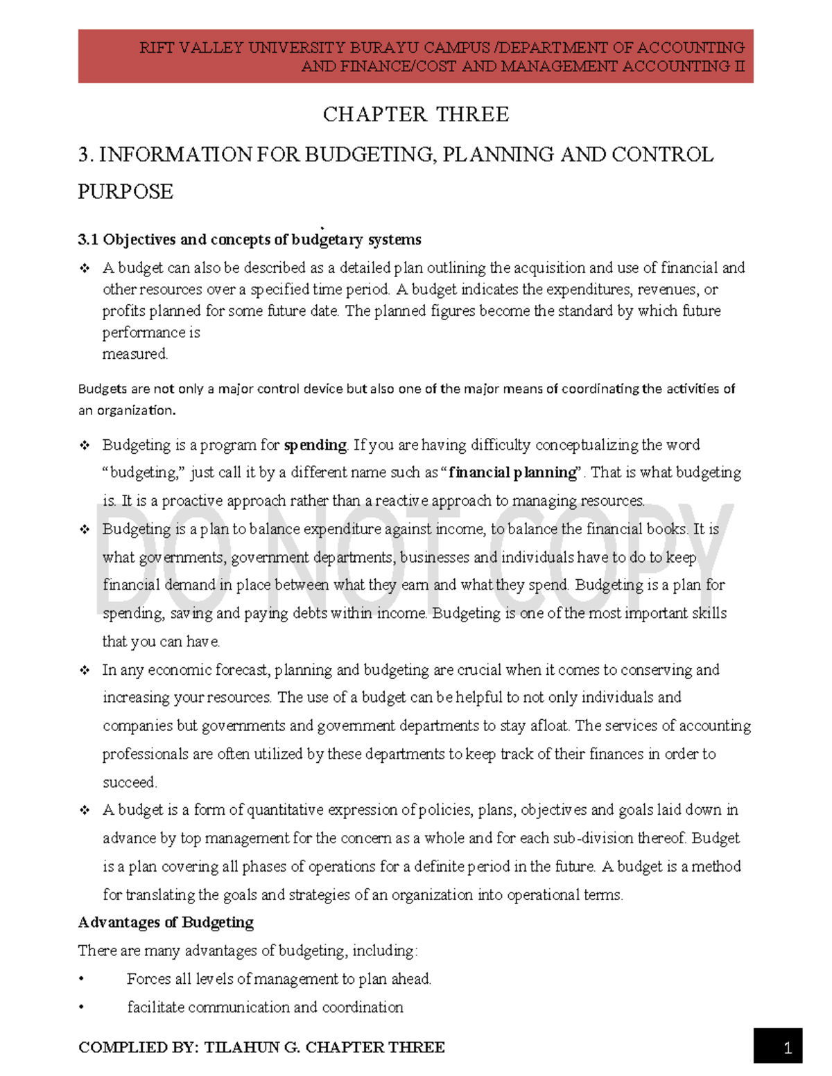 Chapter 3: Budgeting Principles in Cost & Management Accounting II ...