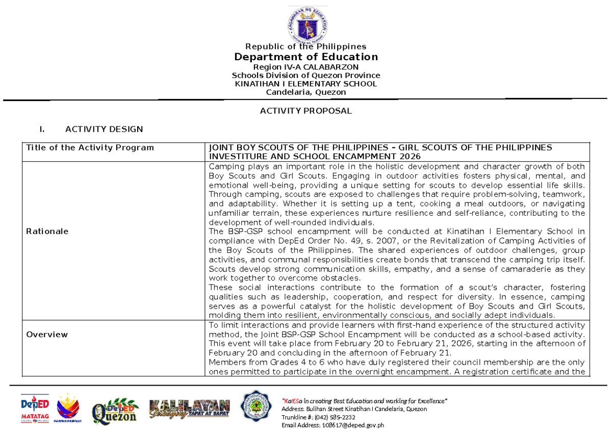 Joint School Encampment Proposal for GSP & BSP 2026 - Studocu