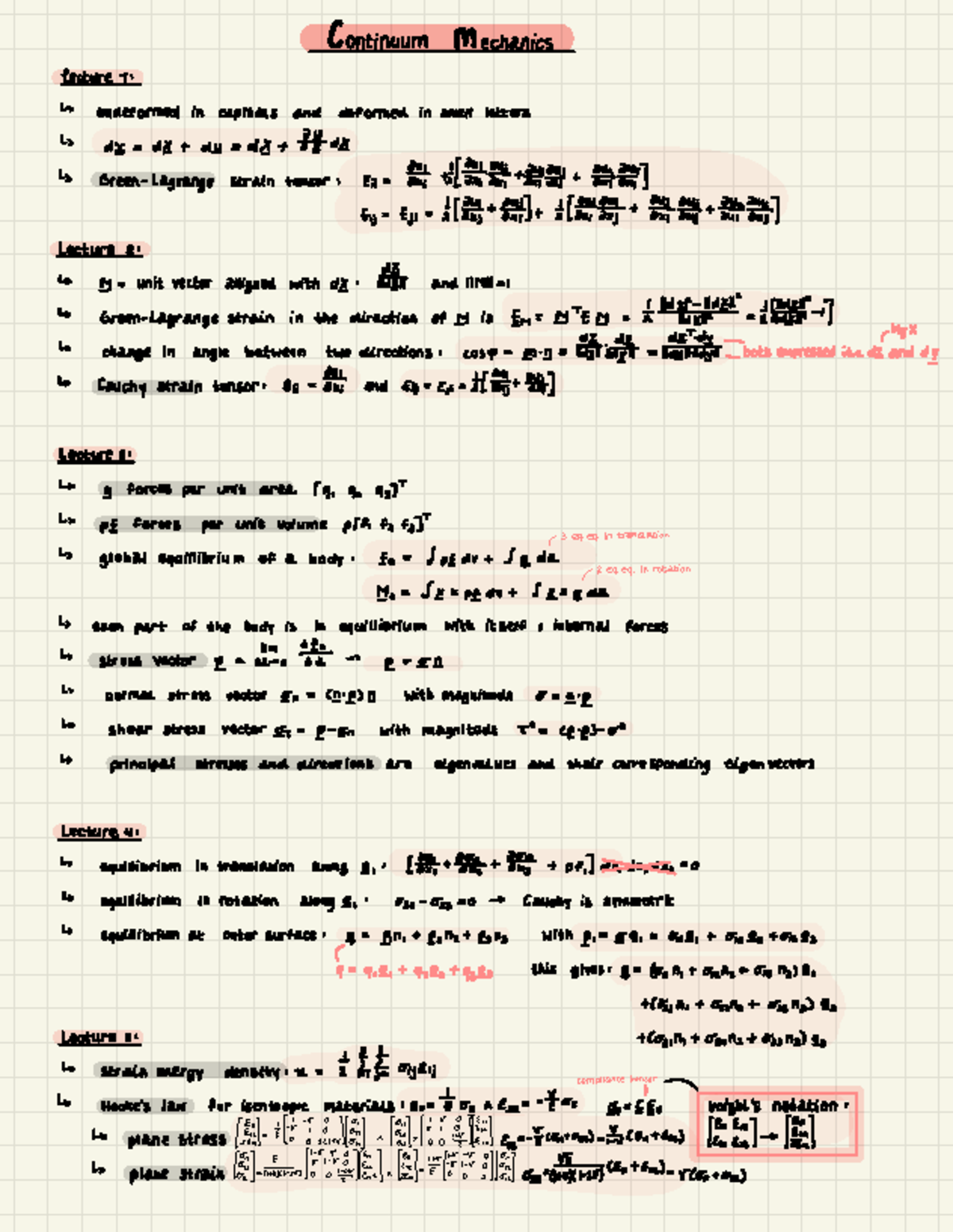 Continuum Mechanics Summary: Lecture Notes and Key Concepts - Studeersnel