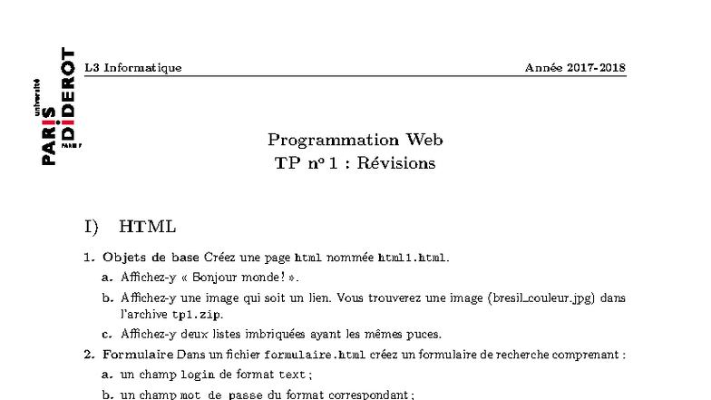 L3 Informatique TP no 1 : HTML, CSS, PHP et MySQL Basics - Studocu