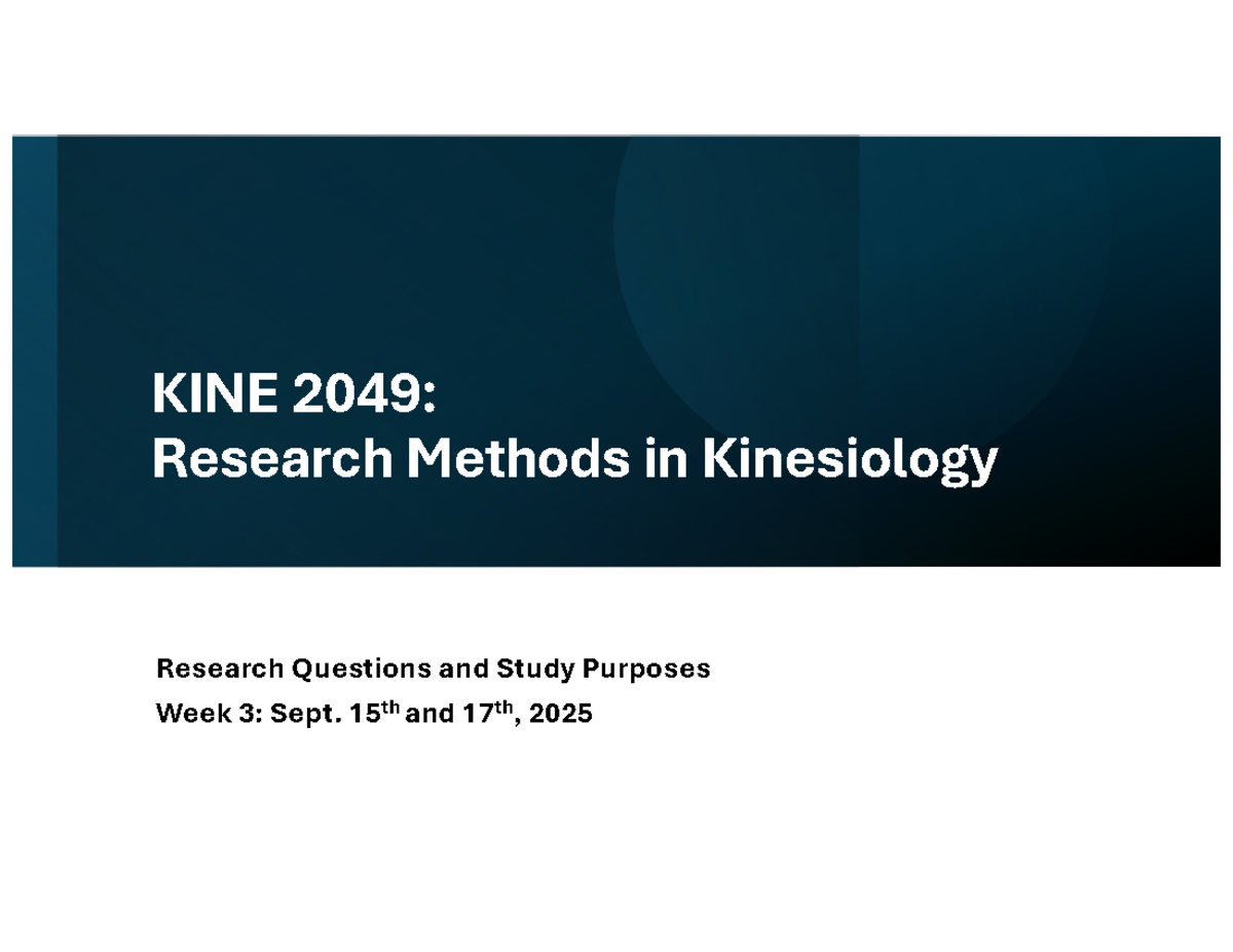 KINE 2049: Week 3 Lecture Notes on Research Methods in Kinesiology ...