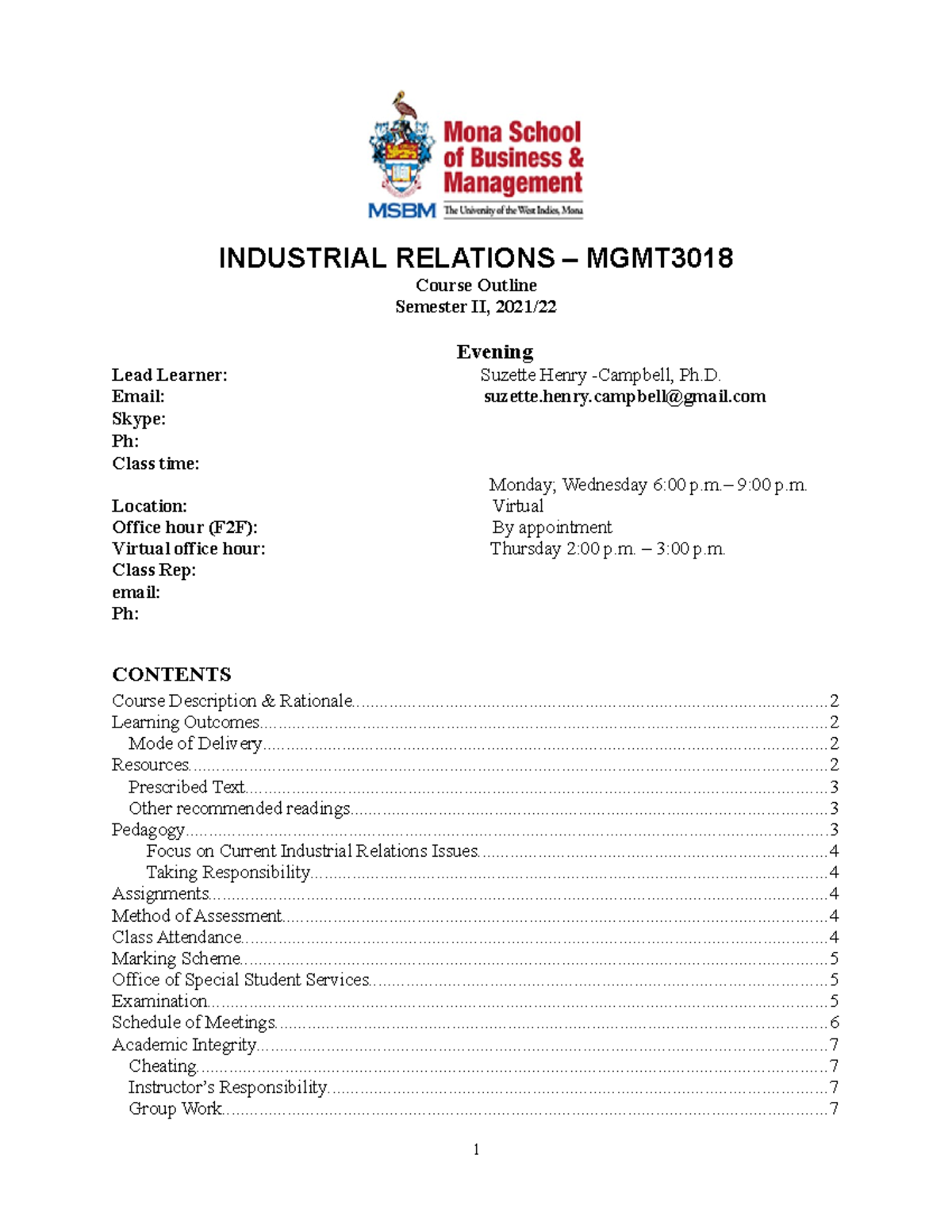 INDUSTRIAL RELATIONS (MGMT 2021) - Course Outline & Key Notes - Studocu
