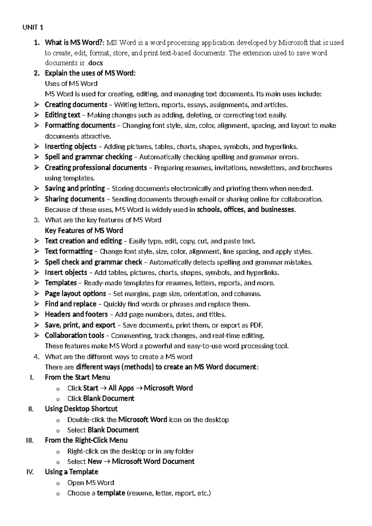 MS Word Overview: Features, Uses, and Document Creation (Chap1 1) - Studocu