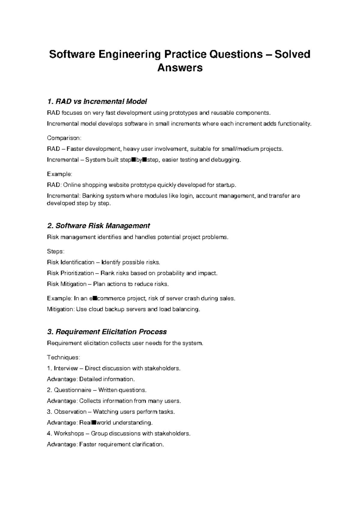 Software Engineering Practice Questions & Solutions (SE 101) - Studocu