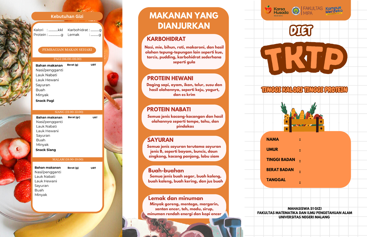 TKTP - Panduan Diet Tinggi Protein dan Kalori untuk Mahasiswa - Studocu