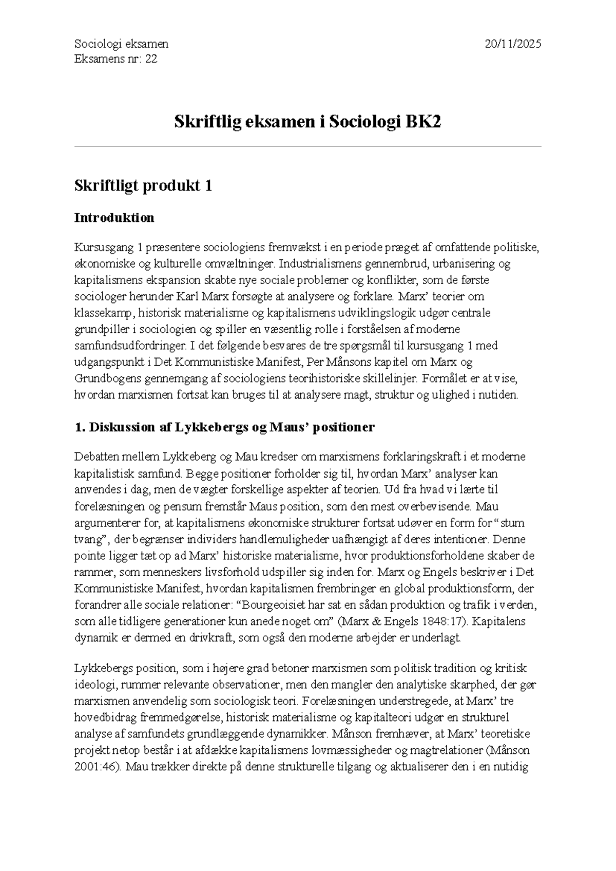 Sociologi BK2 Eksamensopgave: Marxismens Relevans i Moderne Samfund ...