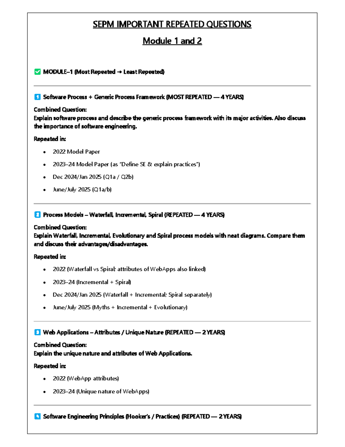 SEPM IMPORTANT REPEATED QUESTIONS: Modules 1-5 Overview - Studocu