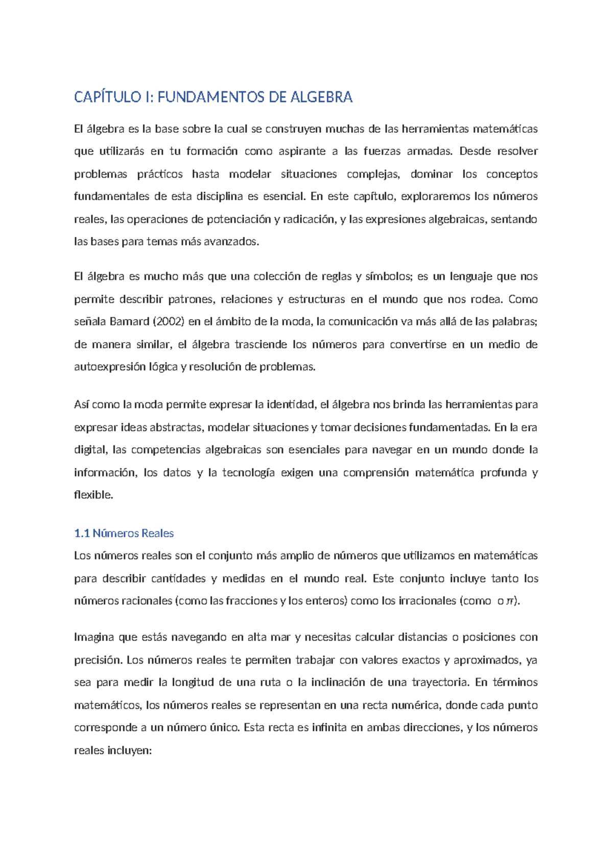 CAPÍTULO I: FUNDAMENTOS DE ÁLGEBRA Y NÚMEROS REALES - Document Preview