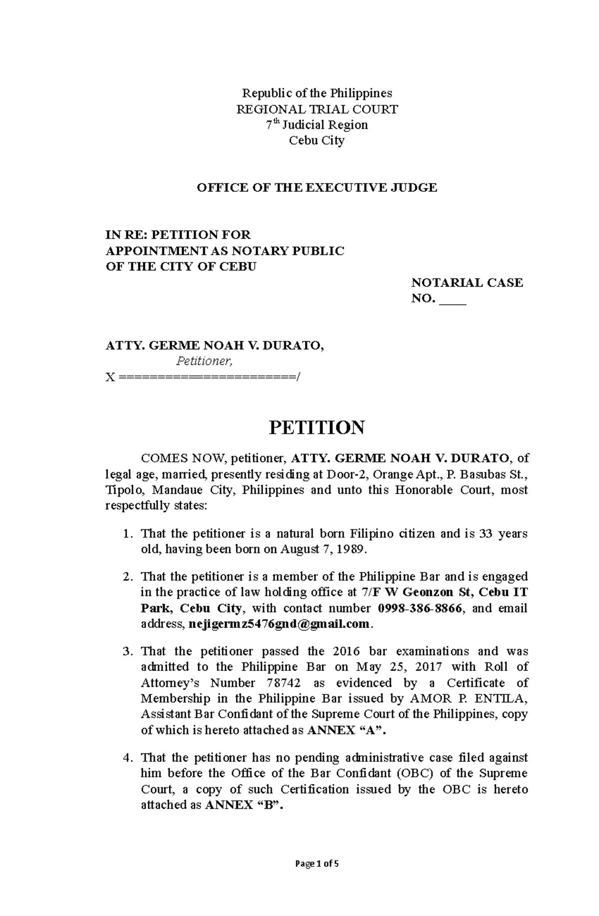 Petition for Appointment as Notary Public - Republic of the Philippines ...