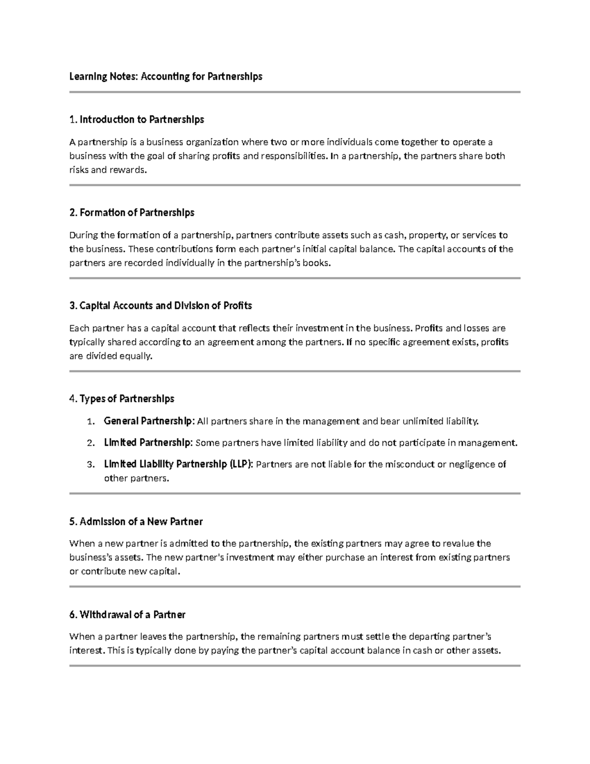 Learning Notes on Partnership Acctg - Learning Notes: Accounting for ...