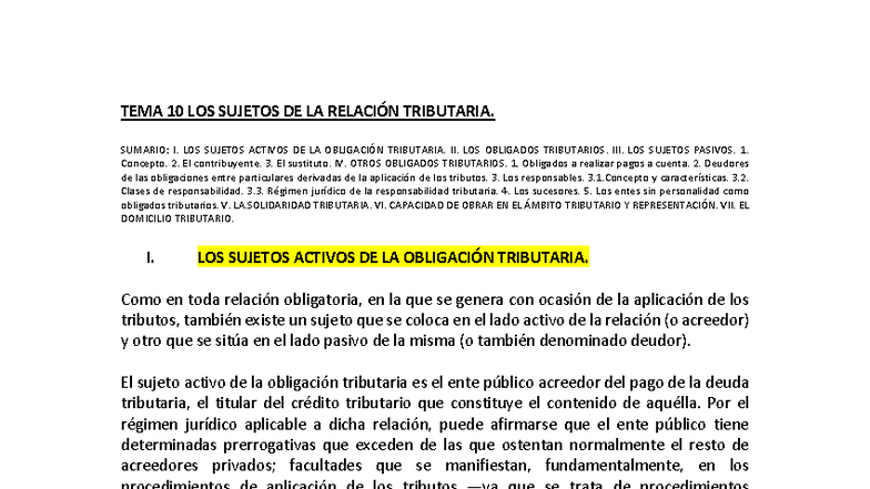TEMA 10: SUJETOS DE LA RELACIÓN TRIBUTARIA Y OBLIGACIONES TRIBUTARIAS ...