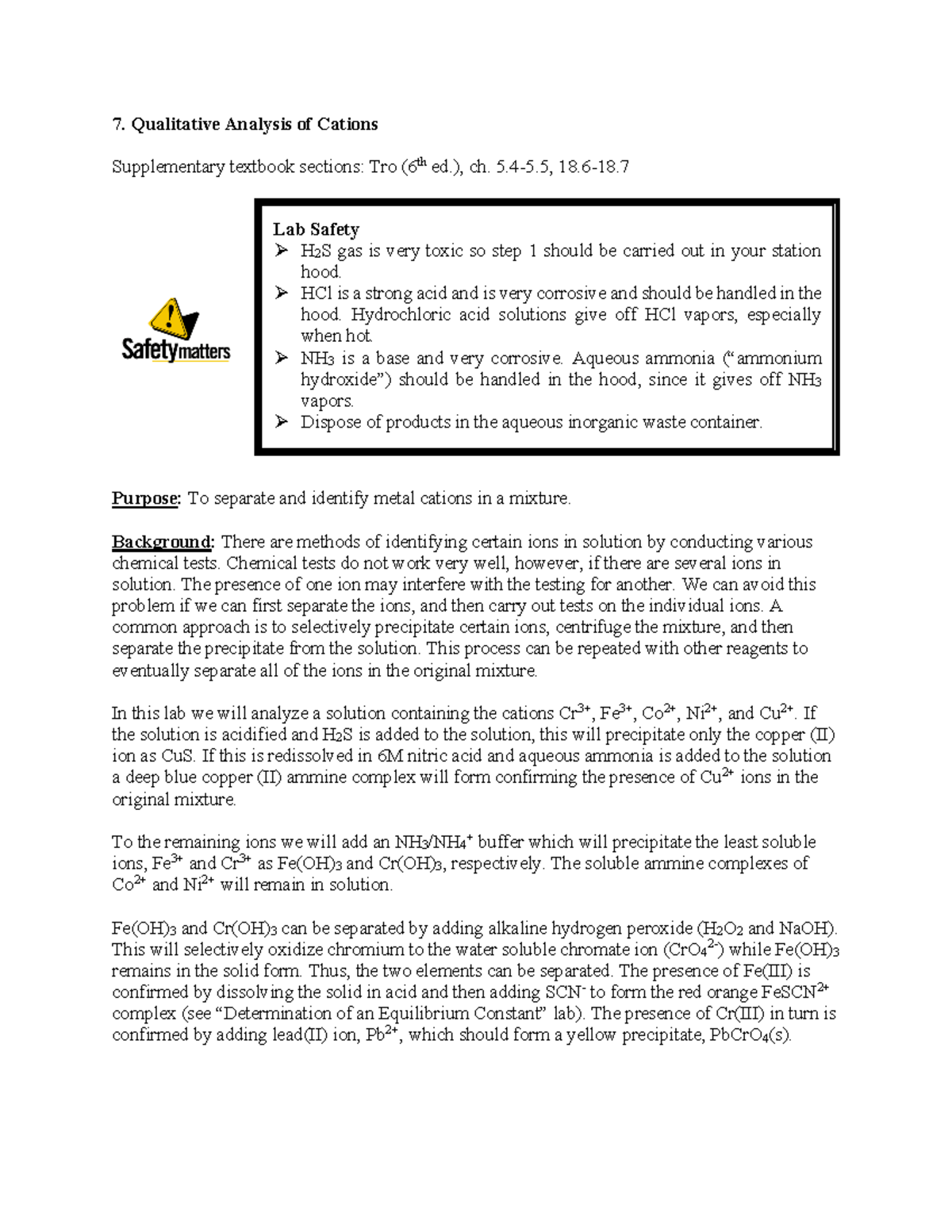Qualitative Analysis of Cations Lab Procedure - Studocu