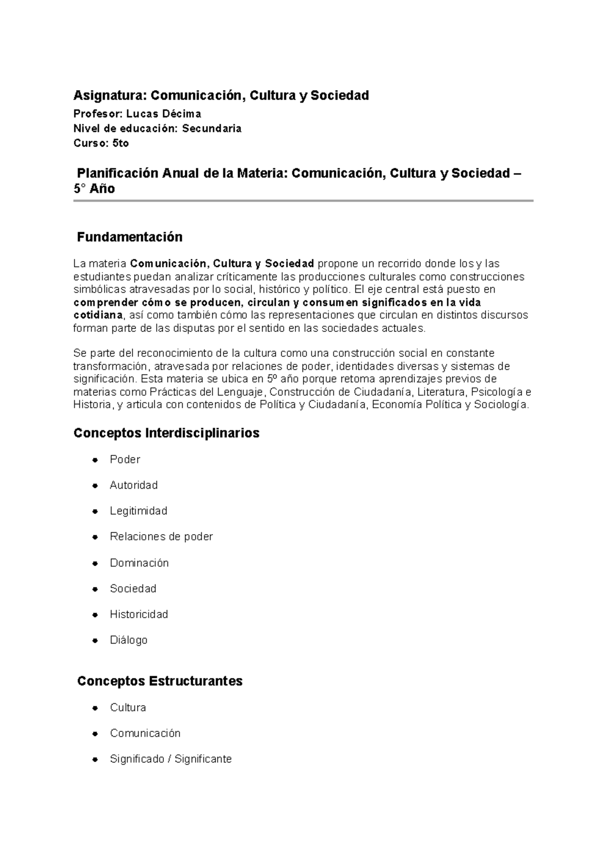 Planificación Anual CCS 5to: Comunicación, Cultura y Sociedad - Document Preview