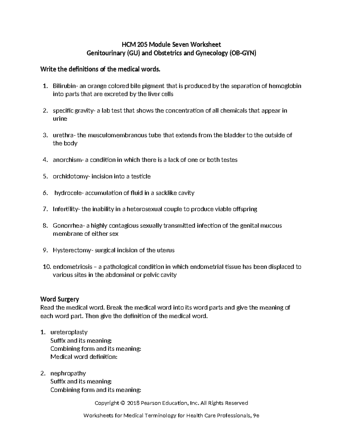 HCM 205 Module 7 GU & OB-GYN Medical Terminology Worksheet - Studocu