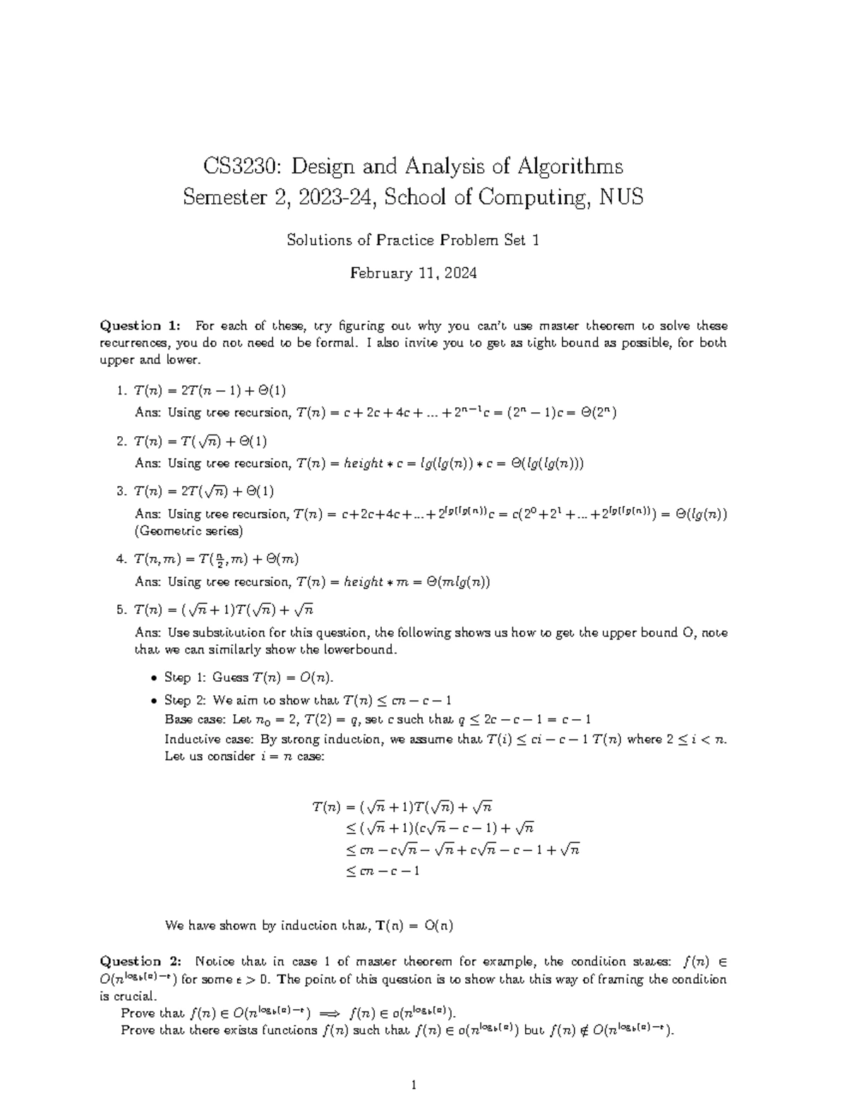 Solutions practice set 4 - CS3230: Design and Analysis of Algorithms ...