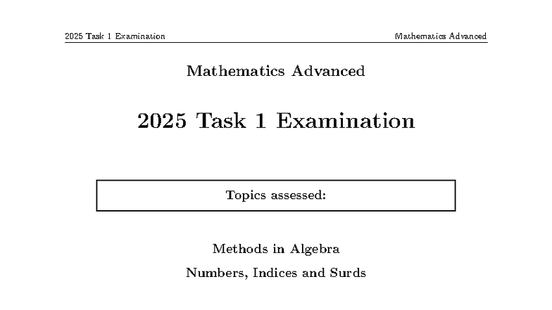 Mathematics Advanced Functions Exammination - 2025 Task 1 Examination ...