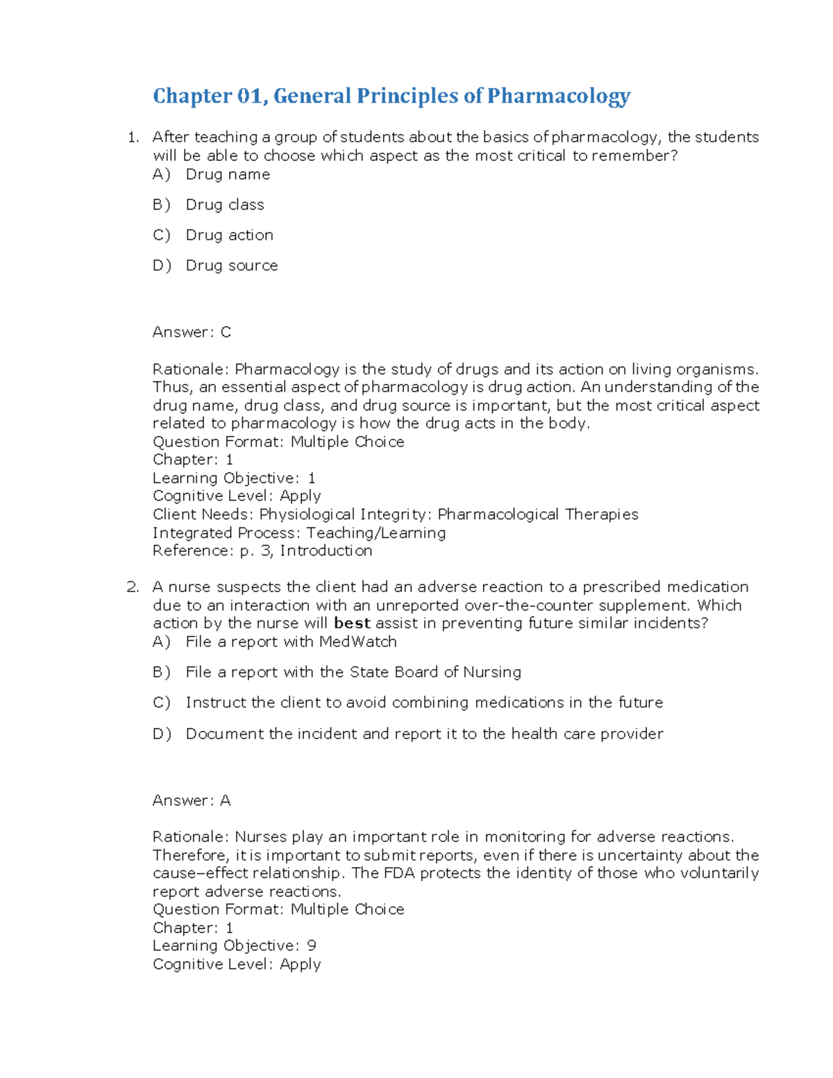 Pharm Chapter 01: General Principles of Pharmacology Study Notes - Studocu