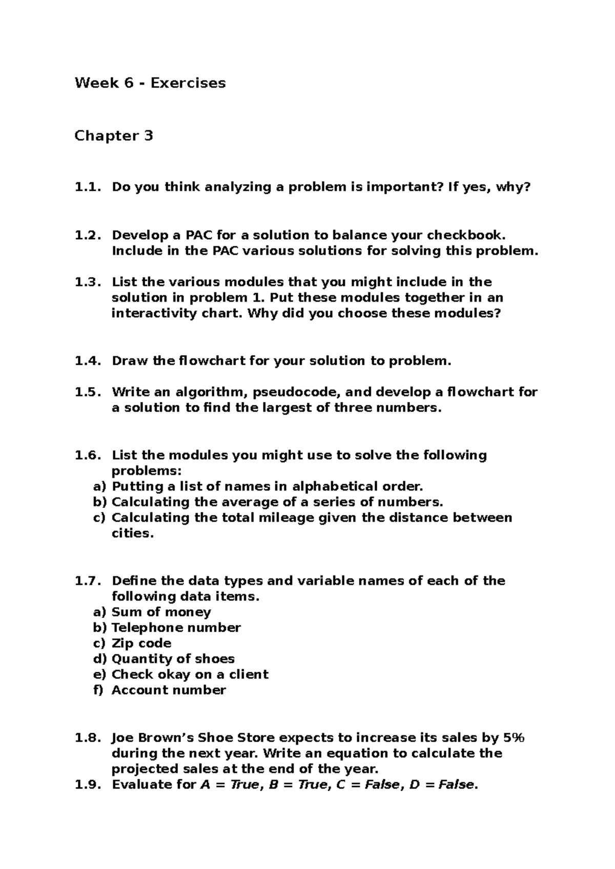 Exercises Week 7 - Practice on Problem Analysis and Solutions - Studocu