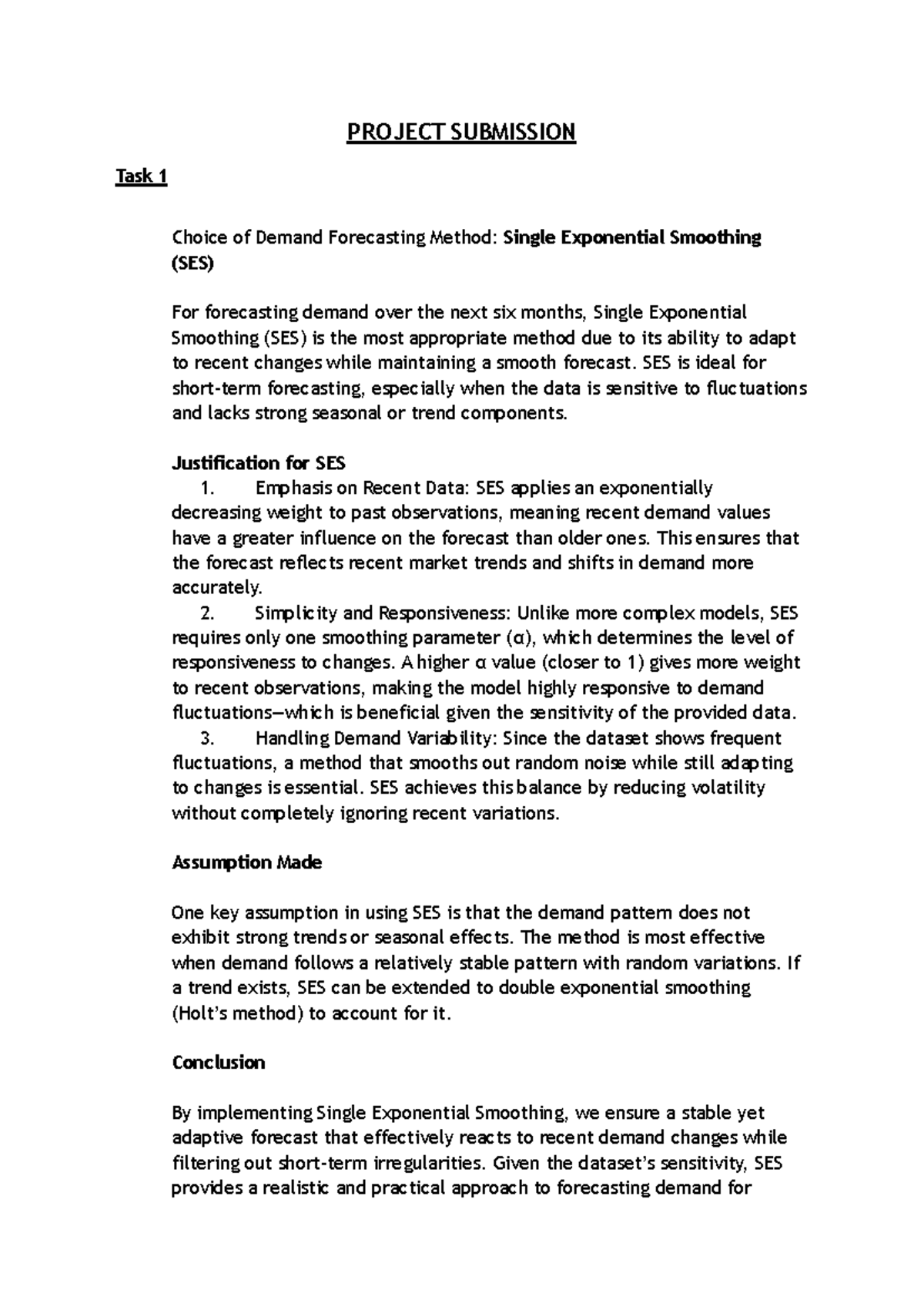 Opscm Project Anmol Sharma - PROJECT SUBMISSION Task 1 Choice of Demand ...